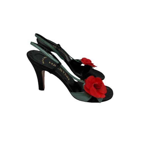 Sz 7 B - 7.5 ICONIC Vintage Halston Roses Disco Sandals 1970s Cocktail Evening - Picture 3 of 9